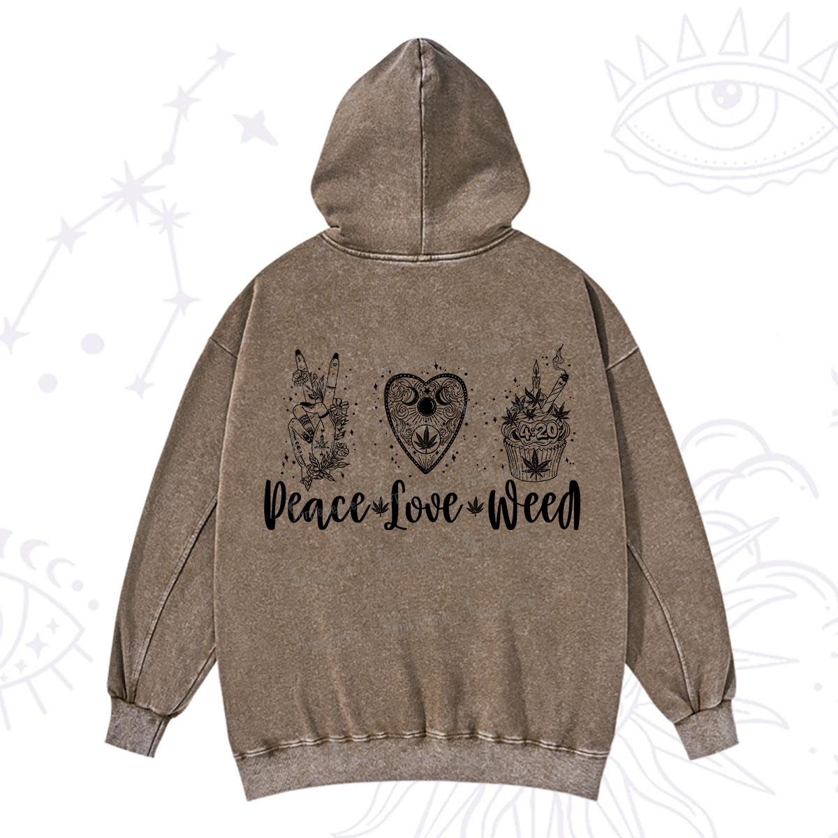 Purplehecate Peace Love Weed Washed Hoodie