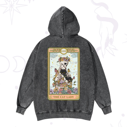 Purplehecate The Cat Lady Skeleton Tarot Washed Hoodie