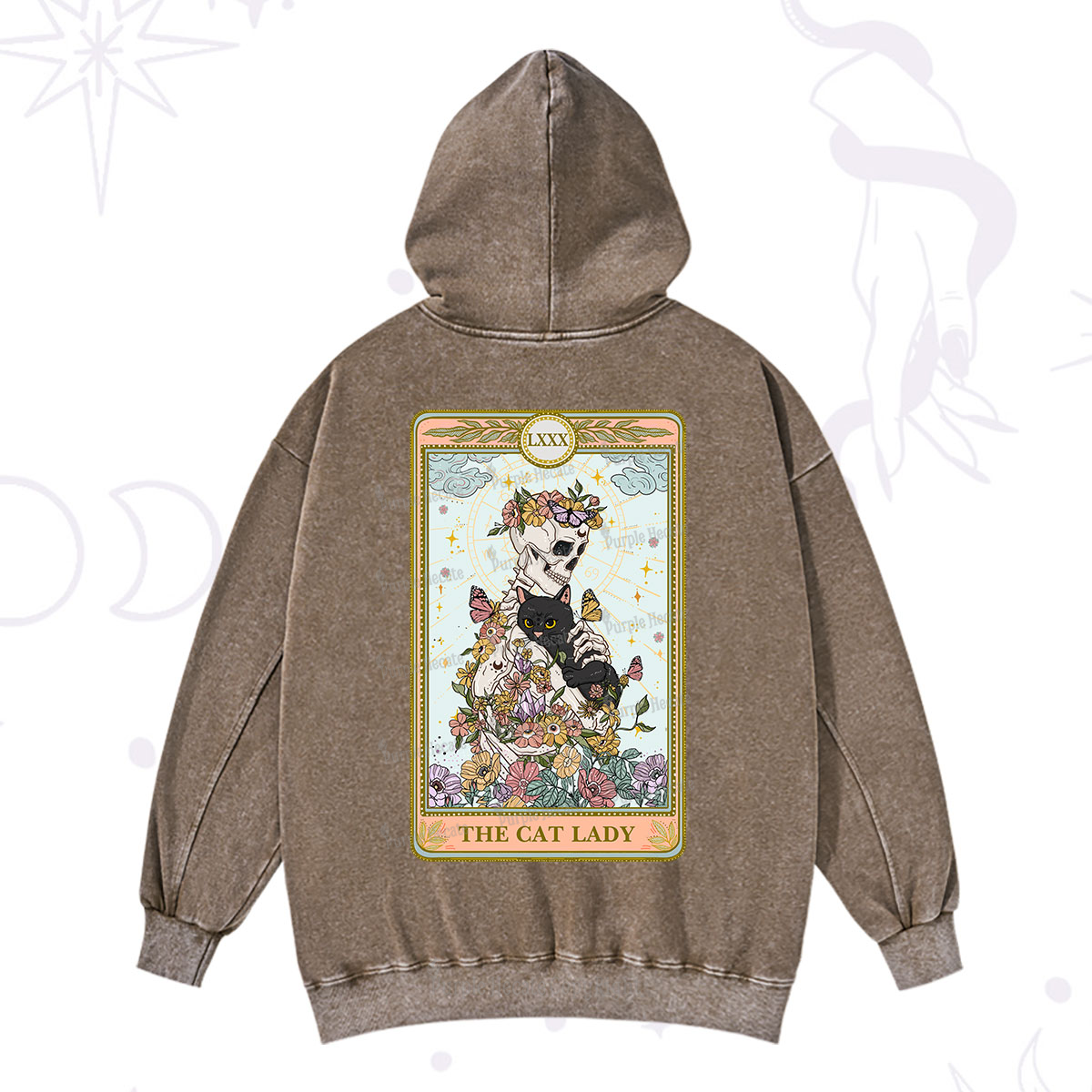 Purplehecate The Cat Lady Skeleton Tarot Washed Hoodie