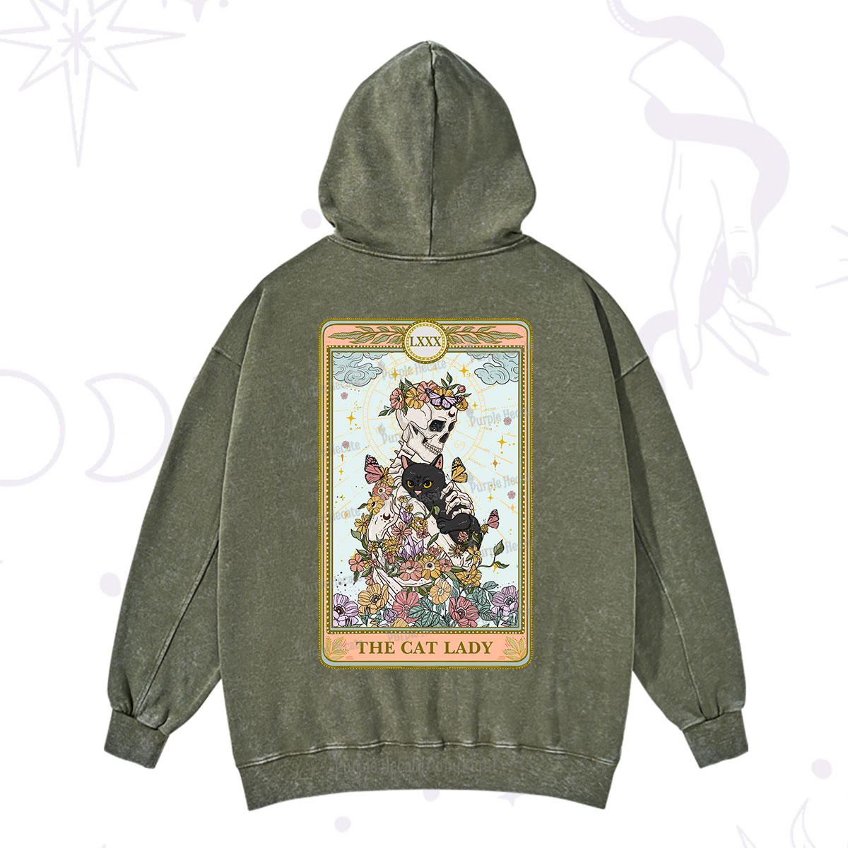 Purplehecate The Cat Lady Skeleton Tarot Washed Hoodie