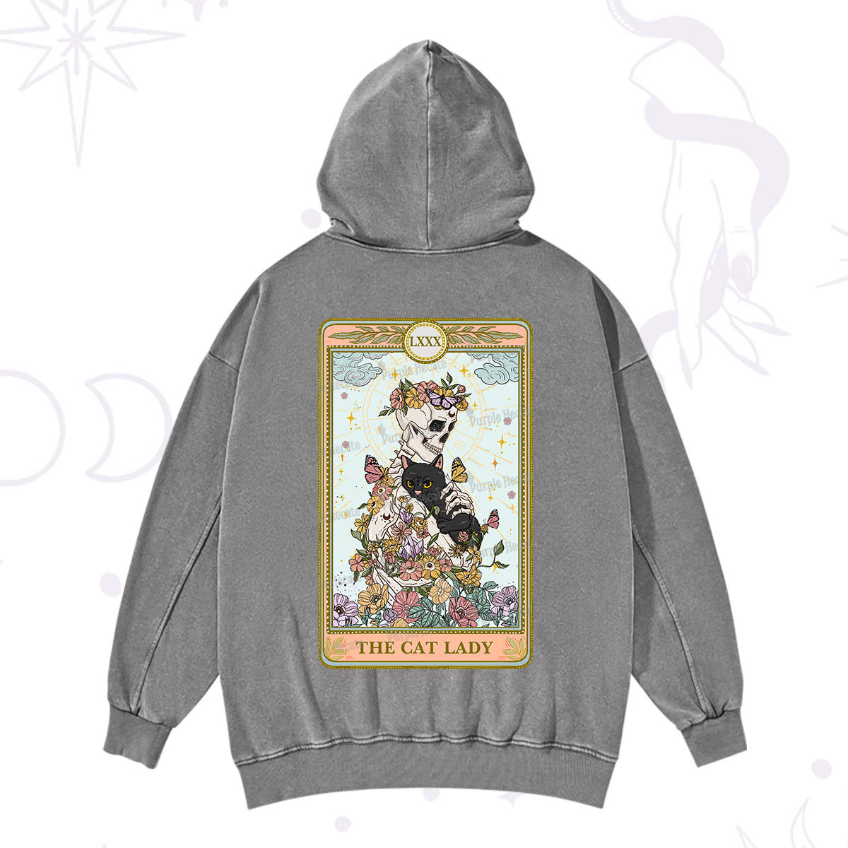 Purplehecate The Cat Lady Skeleton Tarot Washed Hoodie