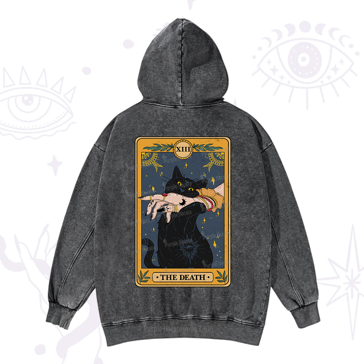 Purplehecate The Death Card Tarot Cat Washed Hoodie