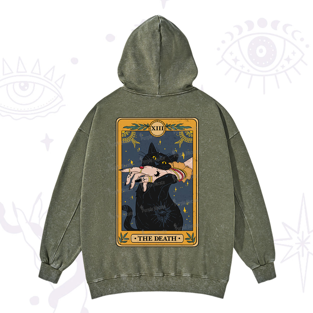 Purplehecate The Death Card Tarot Cat Washed Hoodie