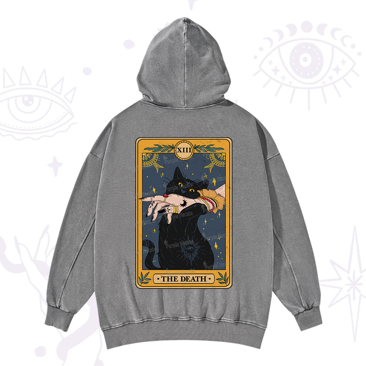 Purplehecate The Death Card Tarot Cat Washed Hoodie