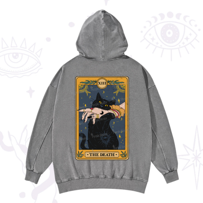 Purplehecate The Death Card Tarot Cat Washed Hoodie
