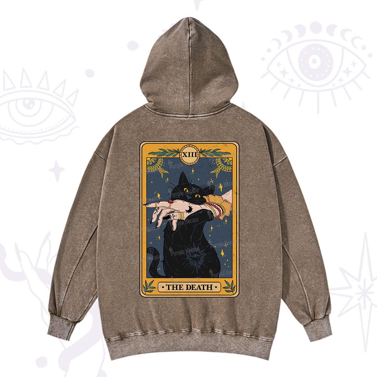 Purplehecate The Death Card Tarot Cat Washed Hoodie