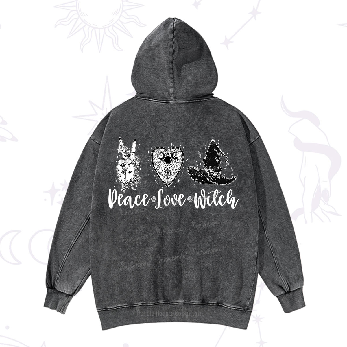 Purplehecate Peace Love Witch Washed Hoodie