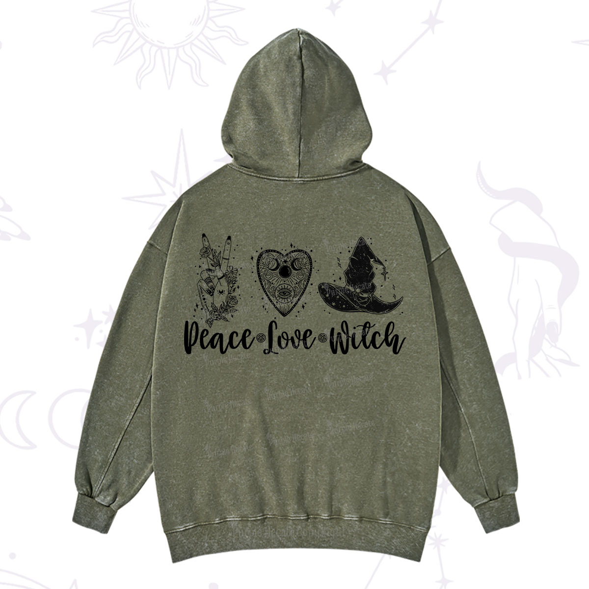 Purplehecate Peace Love Witch Washed Hoodie