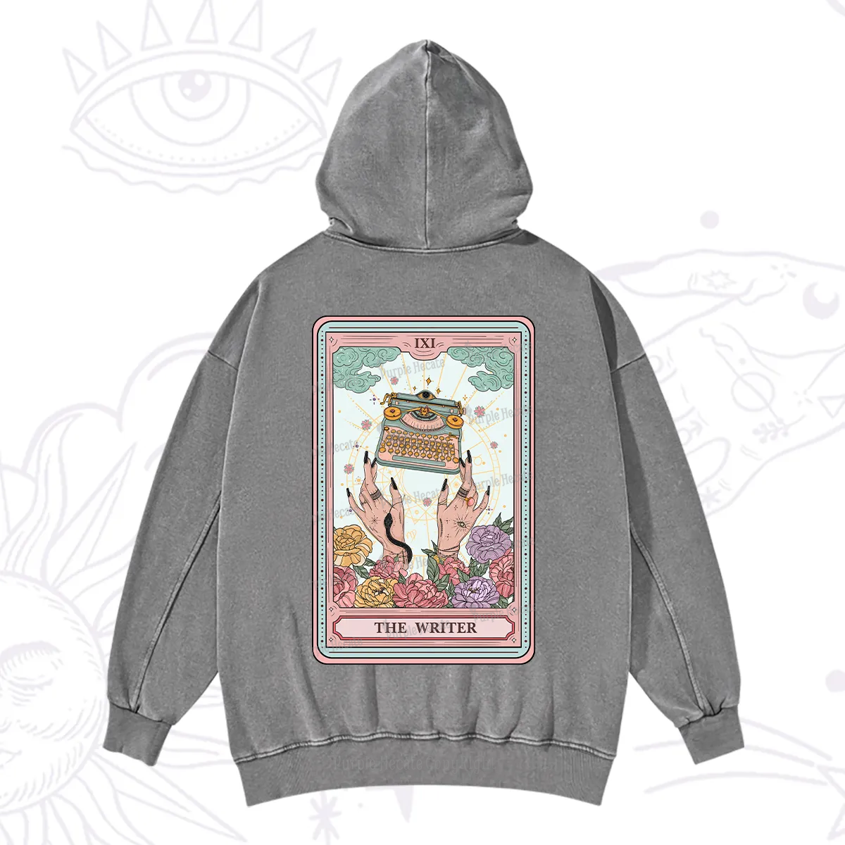 Purplehecate The Writer Tarot Card Washed Hoodie