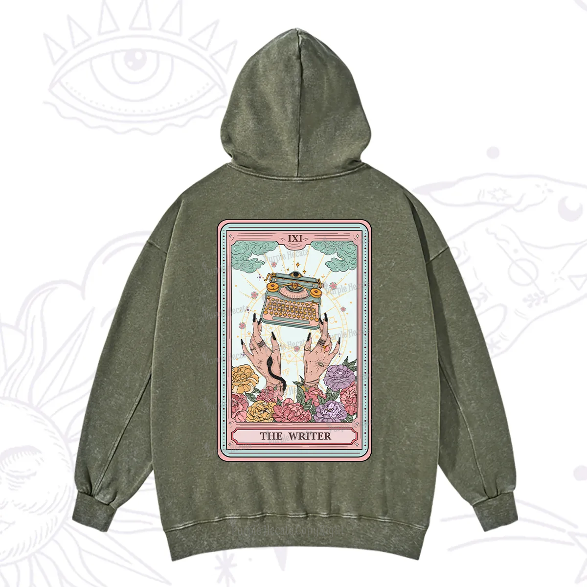 Purplehecate The Writer Tarot Card Washed Hoodie