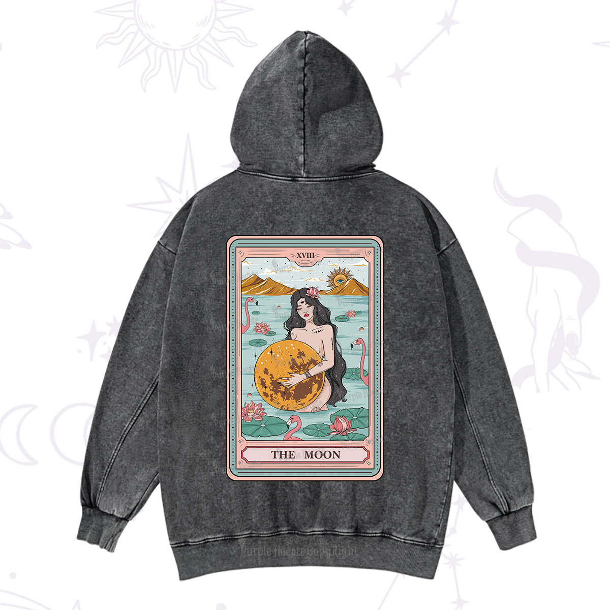 Purplehecate The Moon Goddess Tarot Washed Hoodie