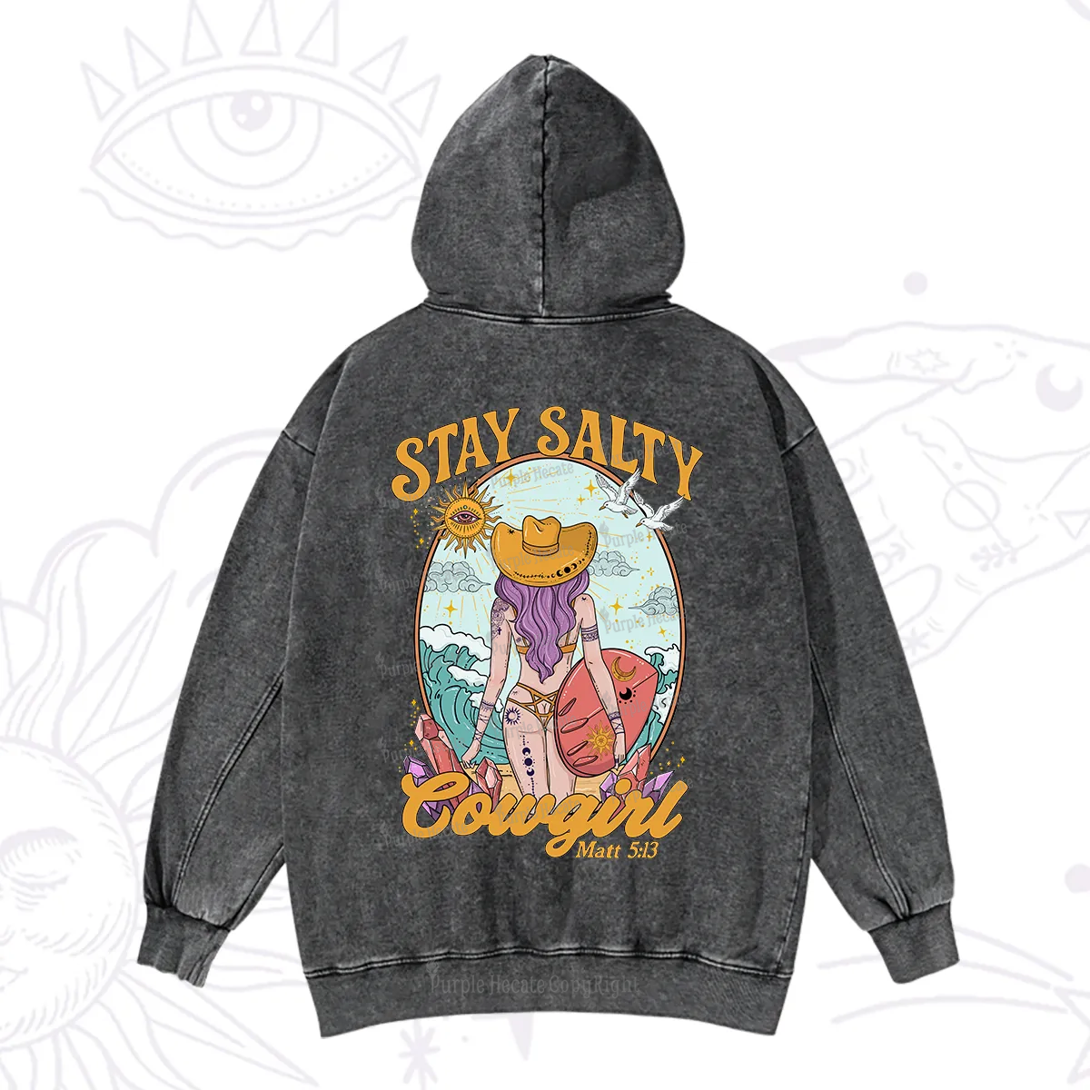 Purplehecate Stay Salty Cowgirl Washed Hoodie