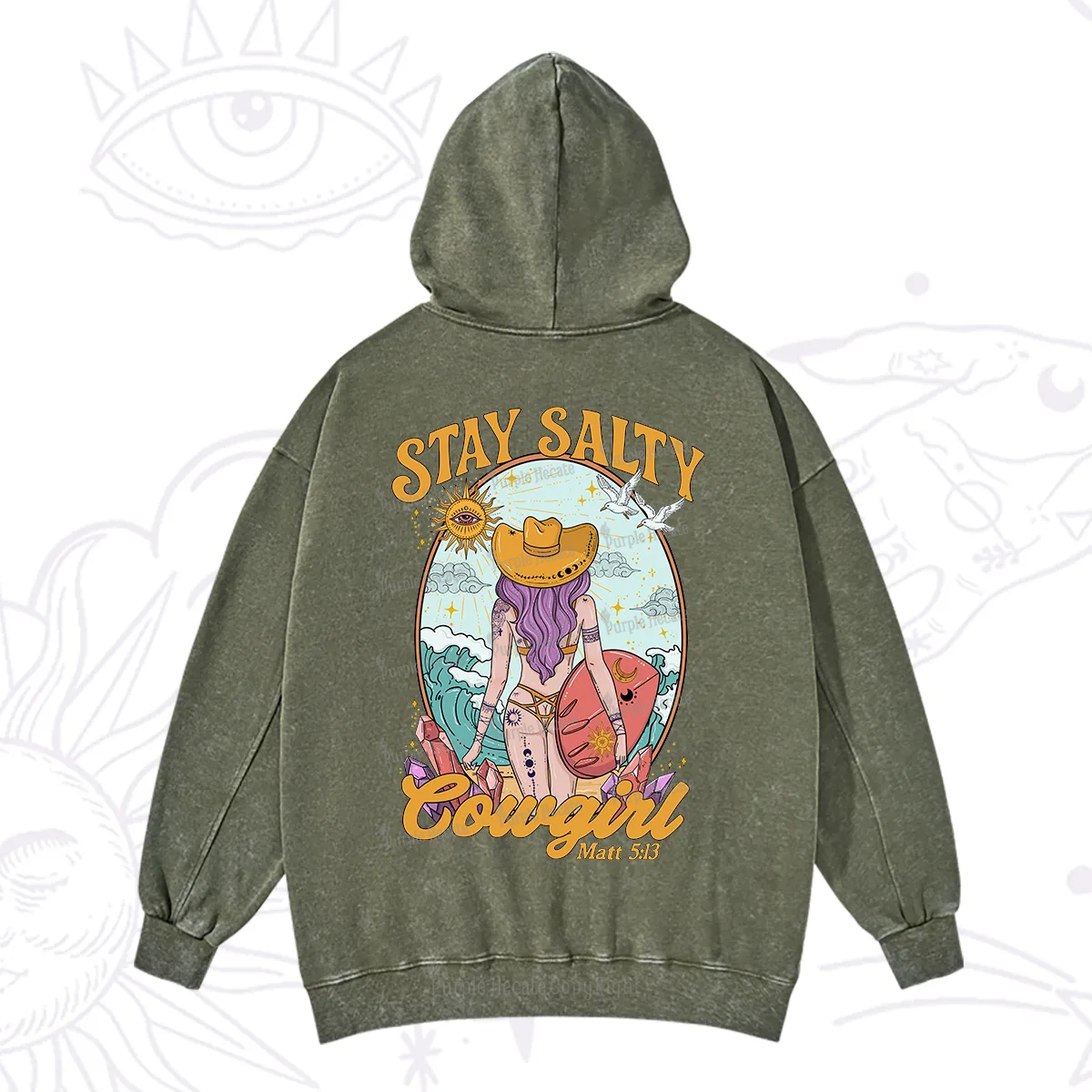 Purplehecate Stay Salty Cowgirl Washed Hoodie