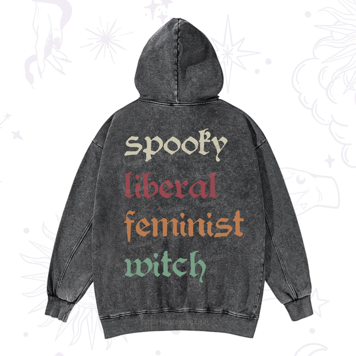 Purplehecate Spooky Liberal Feminist Witch Washed Hoodie