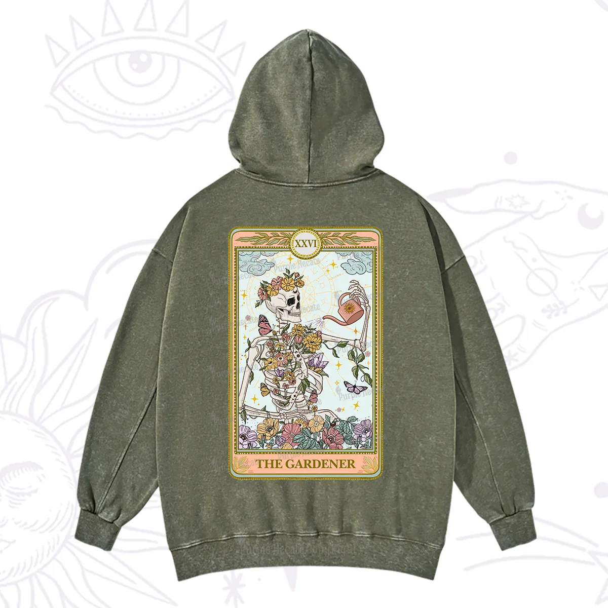 Purplehecate The Skeleton Gardener Tarot Washed Hoodie