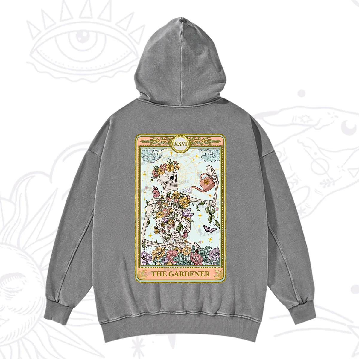 Purplehecate The Skeleton Gardener Tarot Washed Hoodie