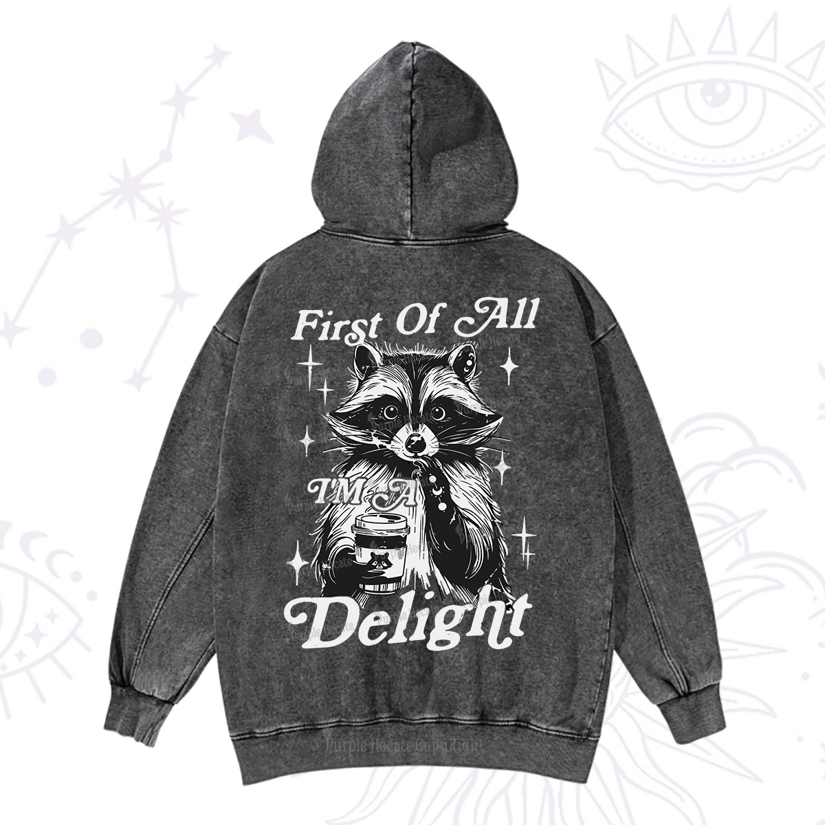 Purplehecate First Of All I'm A Delightful Funny Raccoon Washed Hoodie