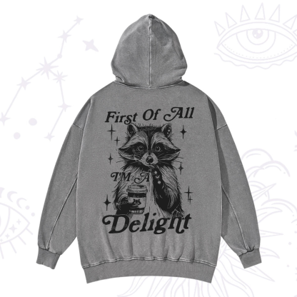 Purplehecate First Of All I'm A Delightful Funny Raccoon Washed Hoodie