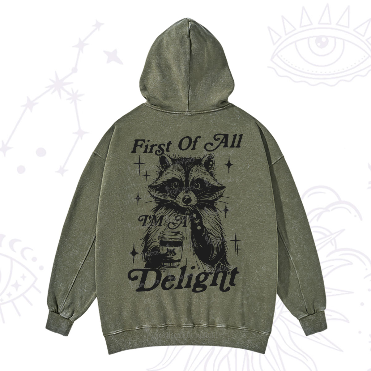 Purplehecate First Of All I'm A Delightful Funny Raccoon Washed Hoodie