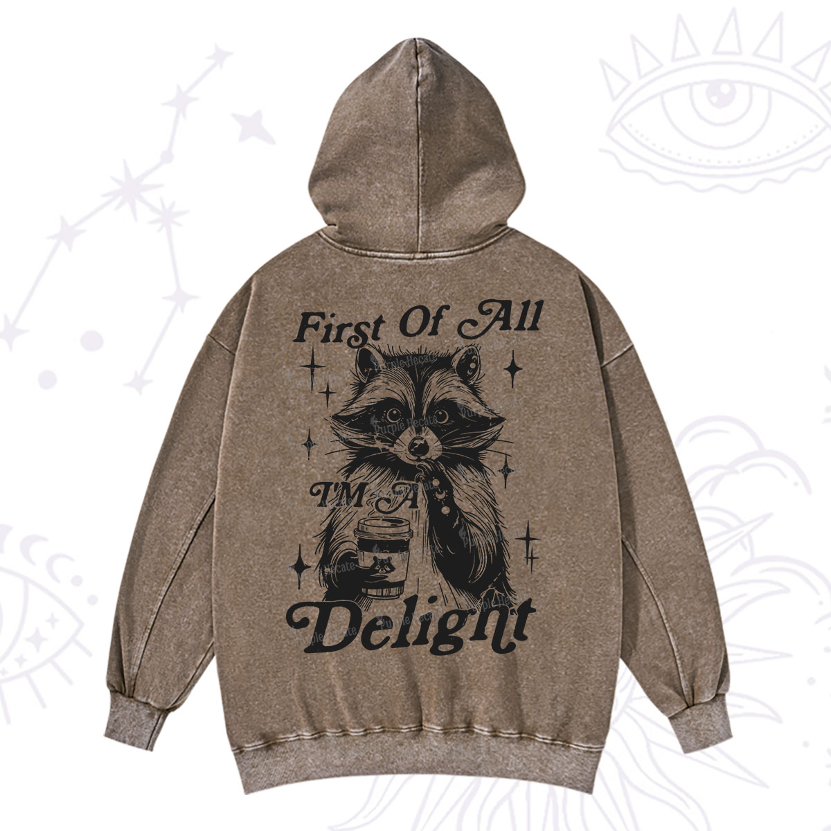 Purplehecate First Of All I'm A Delightful Funny Raccoon Washed Hoodie
