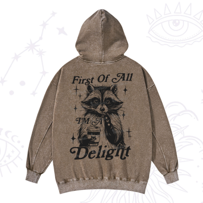 Purplehecate First Of All I'm A Delightful Funny Raccoon Washed Hoodie