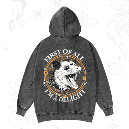 Purplehecate First Of All I Am A Delightful Angry Opossum Washed Hoodie