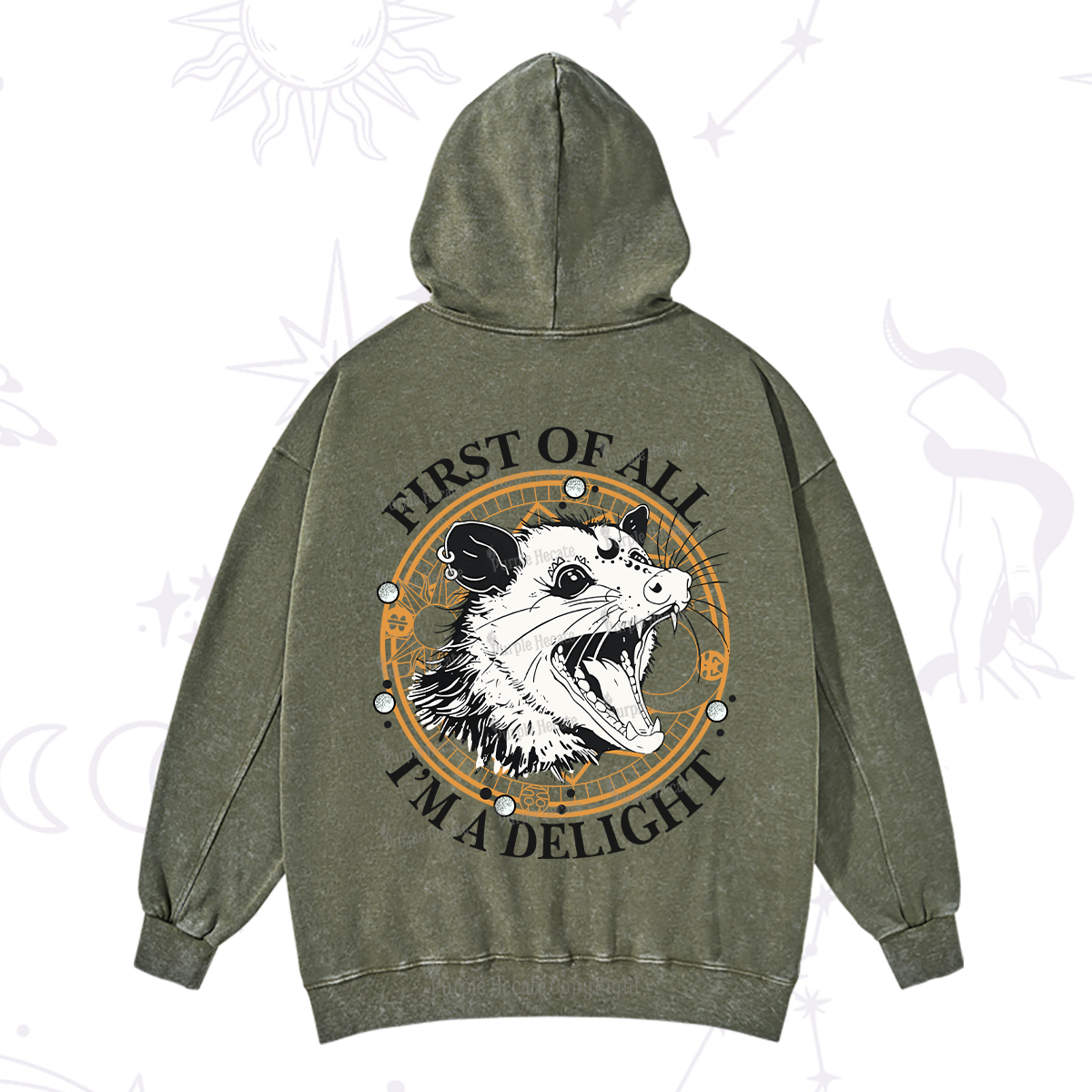 Purplehecate First Of All I Am A Delightful Angry Opossum Washed Hoodie