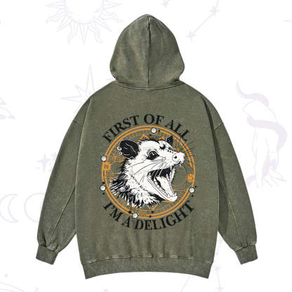 Purplehecate First Of All I Am A Delightful Angry Opossum Washed Hoodie