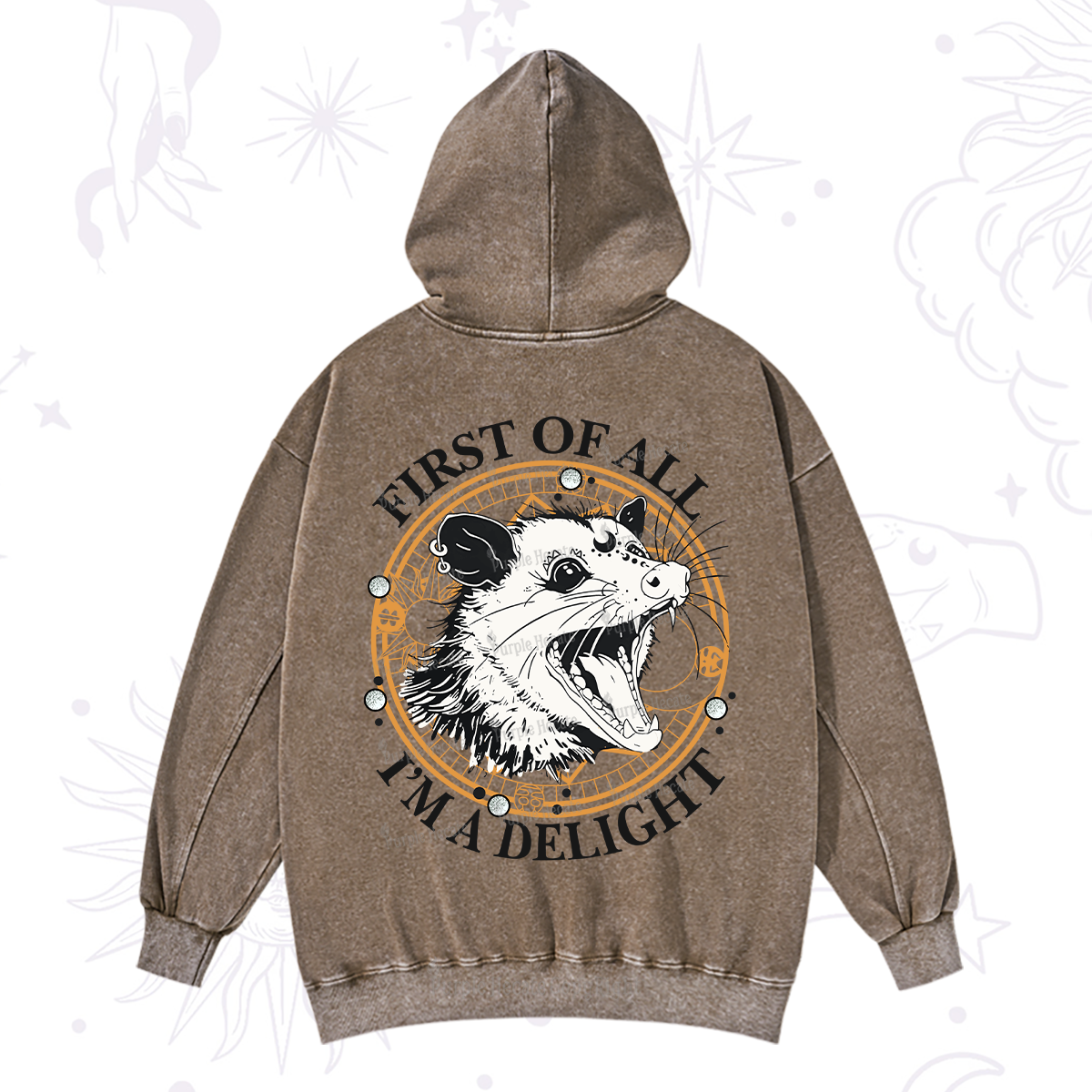 Purplehecate First Of All I Am A Delightful Angry Opossum Washed Hoodie