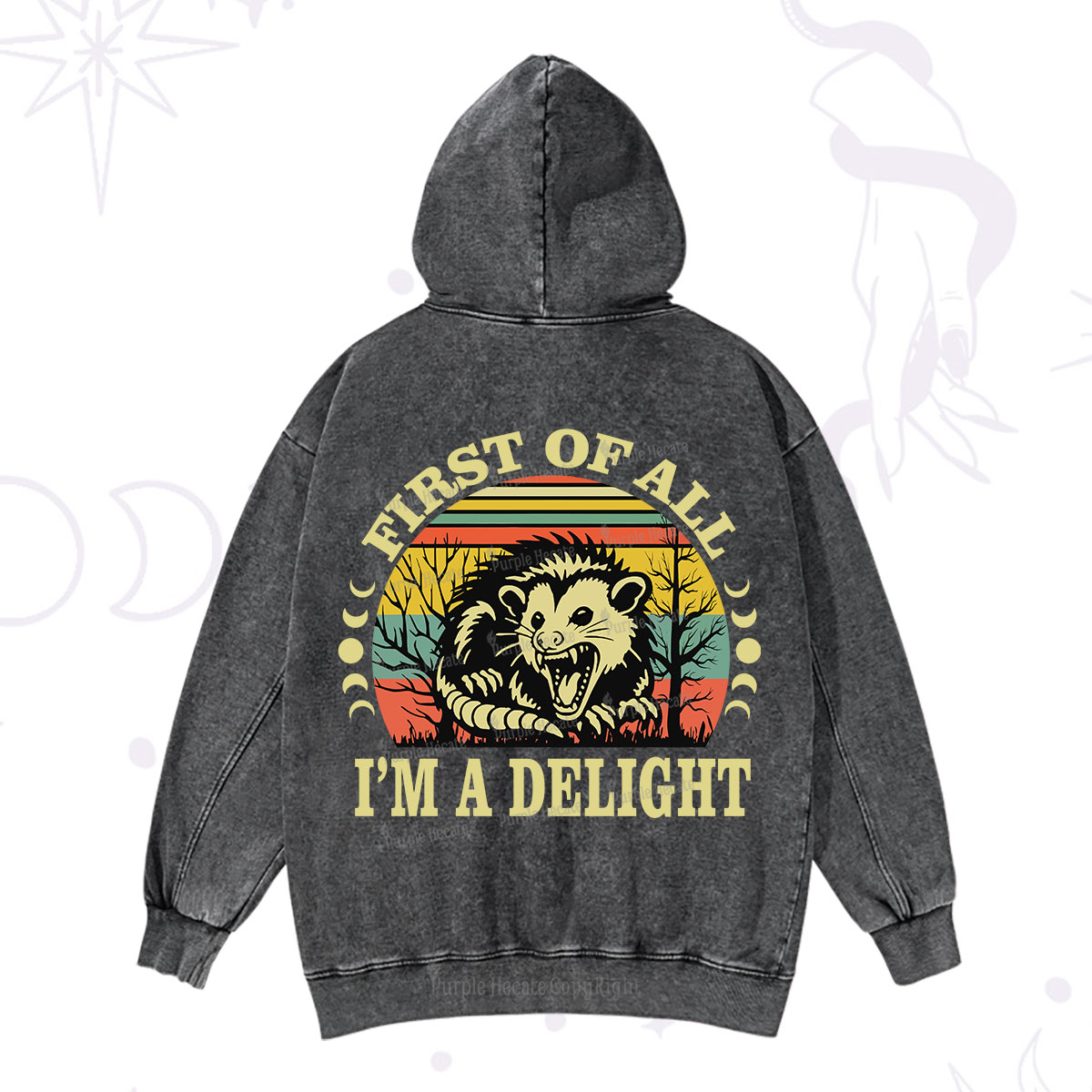 Purplehecate First Of All I'm A Delightful Opossum Washed Hoodie