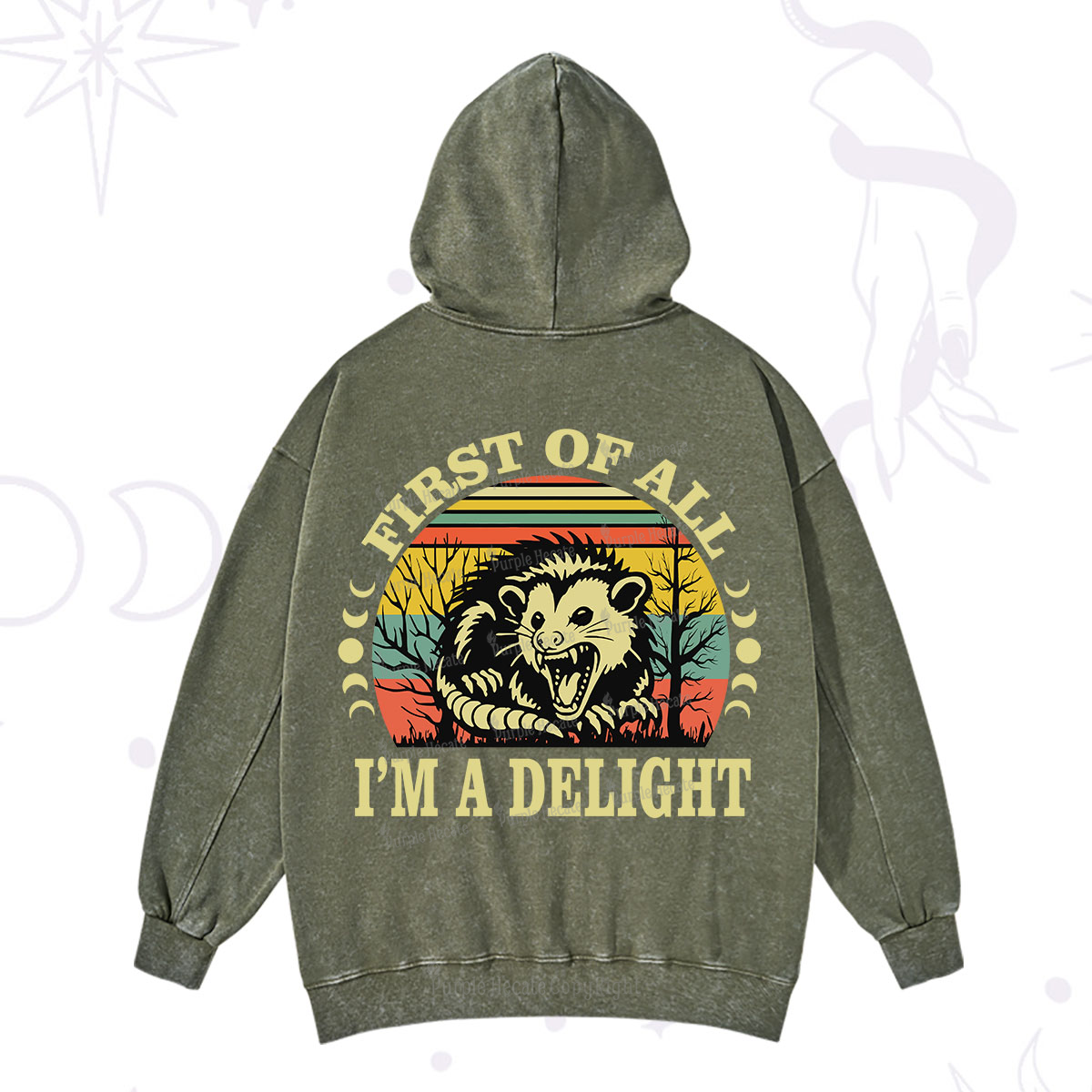 Purplehecate First Of All I'm A Delightful Opossum Washed Hoodie