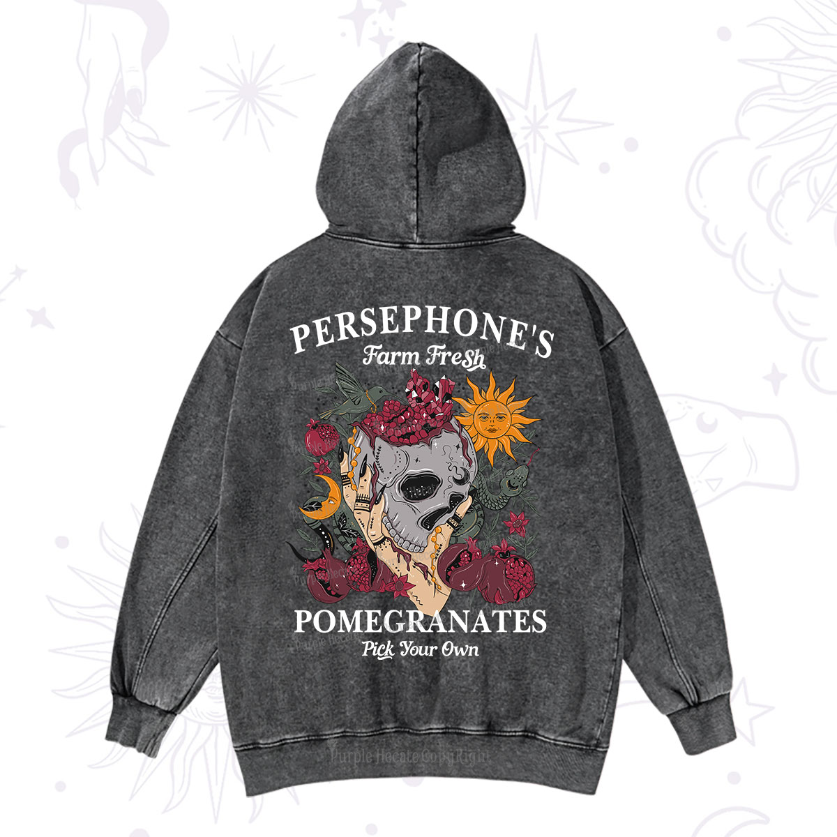 Purplehecate Persephone's Farm Fresh Pomegranates Pick Your Own Washed Hoodie