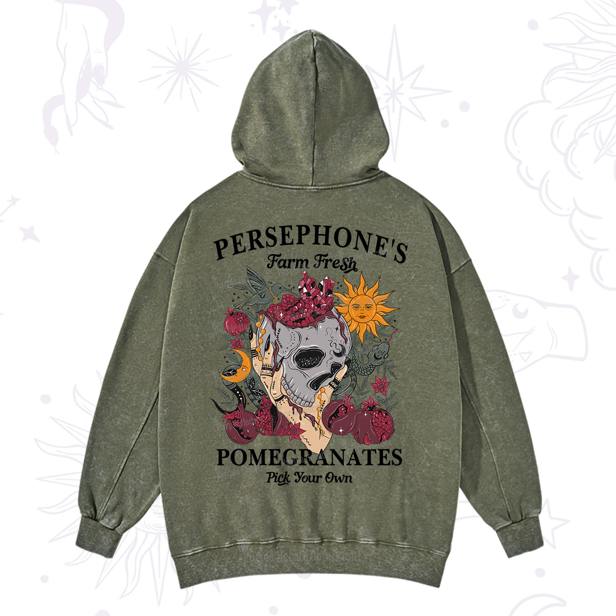Purplehecate Persephone's Farm Fresh Pomegranates Pick Your Own Washed Hoodie