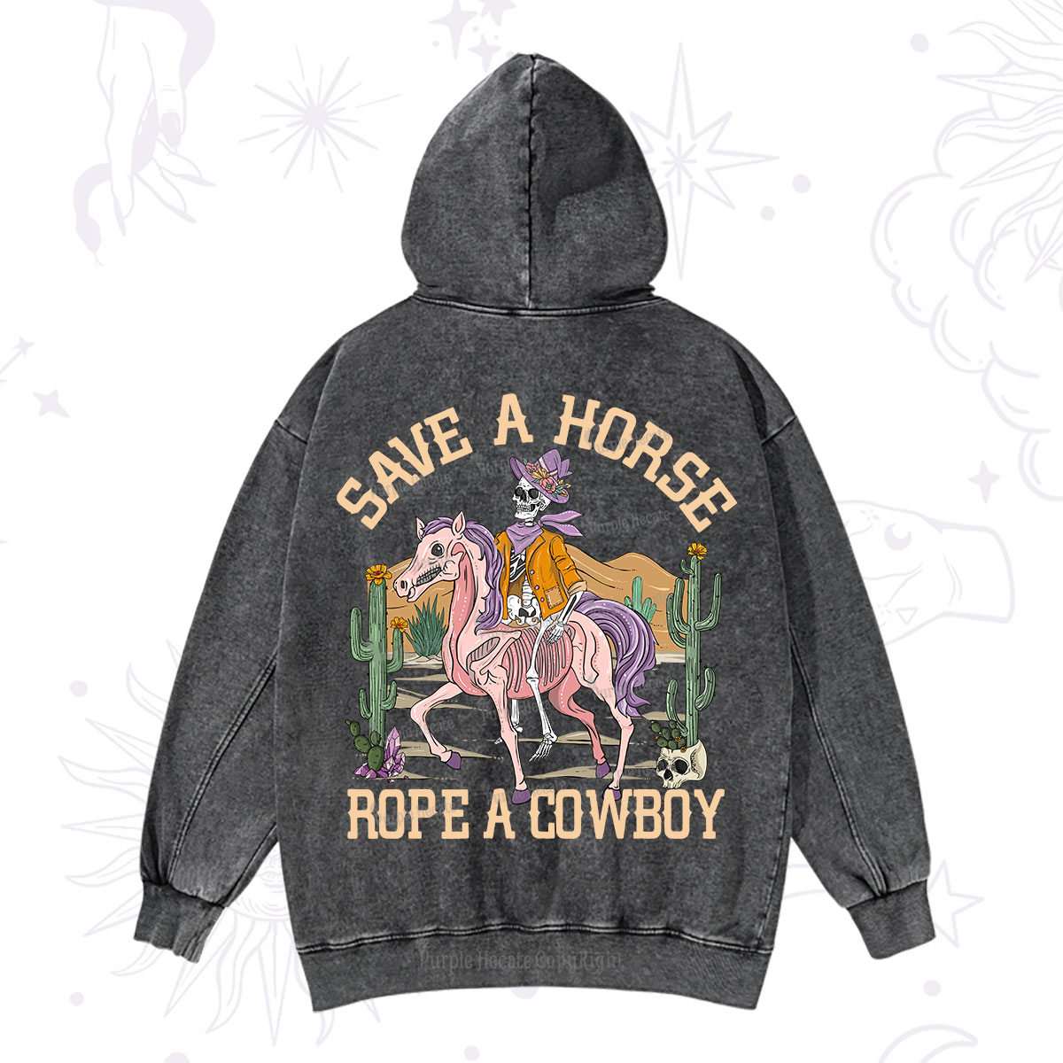 Purplehecate Save A Horse Rope A Cowboy Washed Hoodie