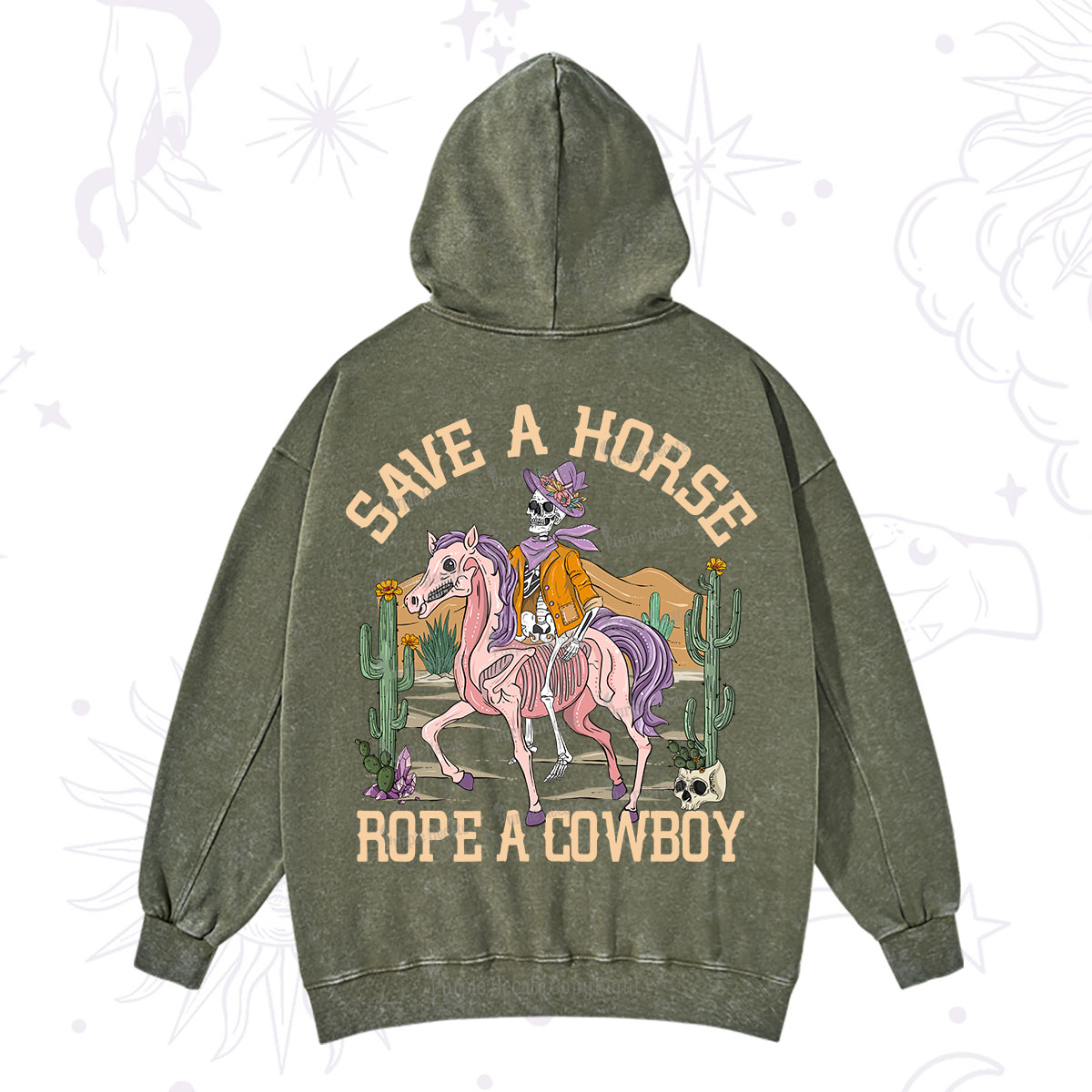Purplehecate Save A Horse Rope A Cowboy Washed Hoodie
