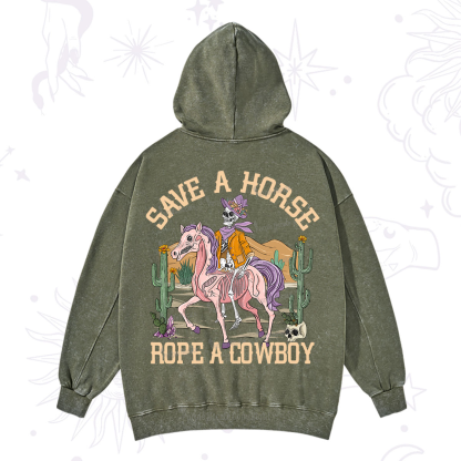 Purplehecate Save A Horse Rope A Cowboy Washed Hoodie