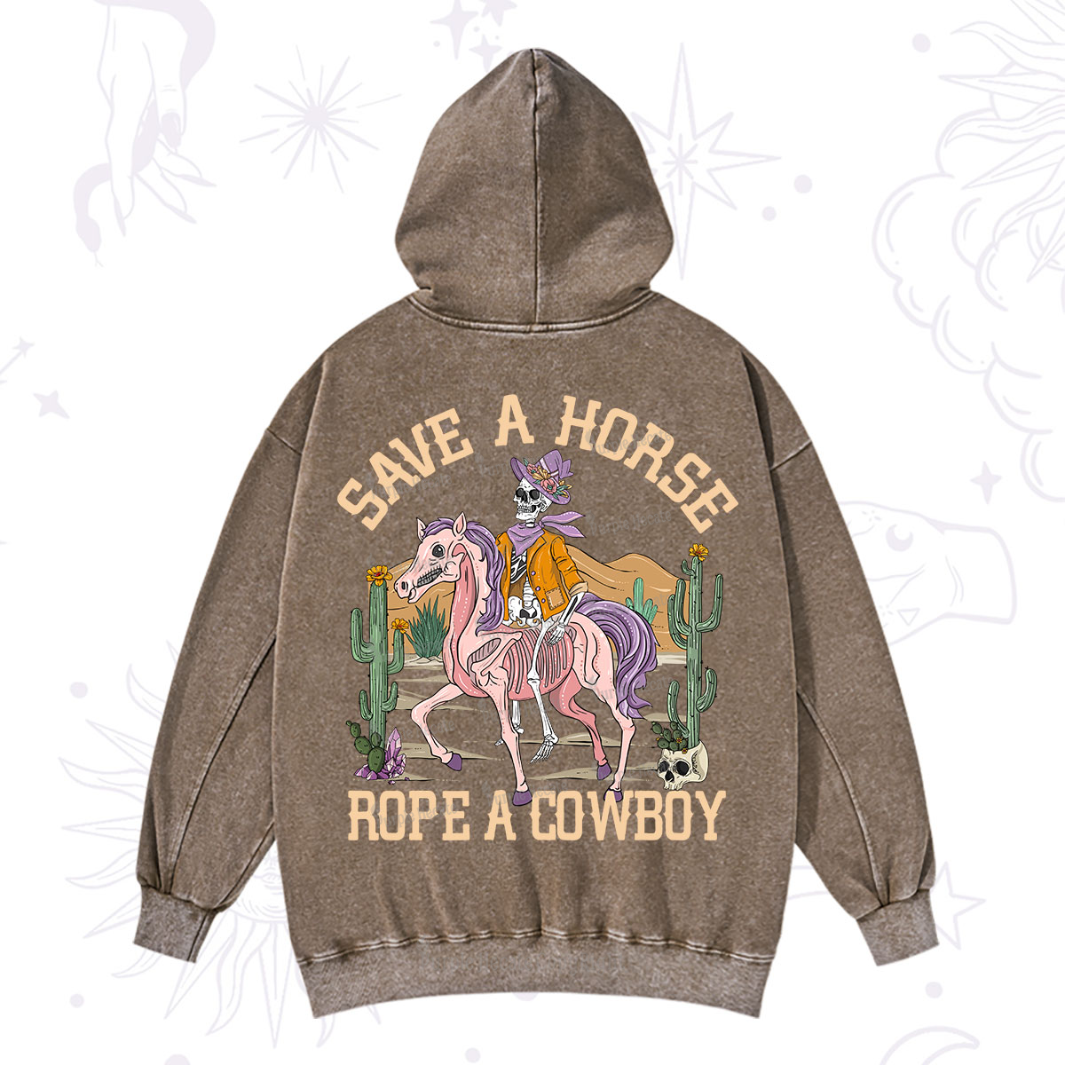 Purplehecate Save A Horse Rope A Cowboy Washed Hoodie