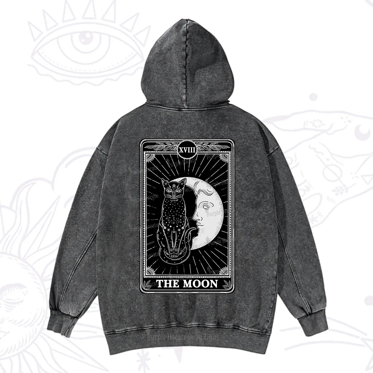 Purplehecate The Moon Tarot Card Washed Hoodie