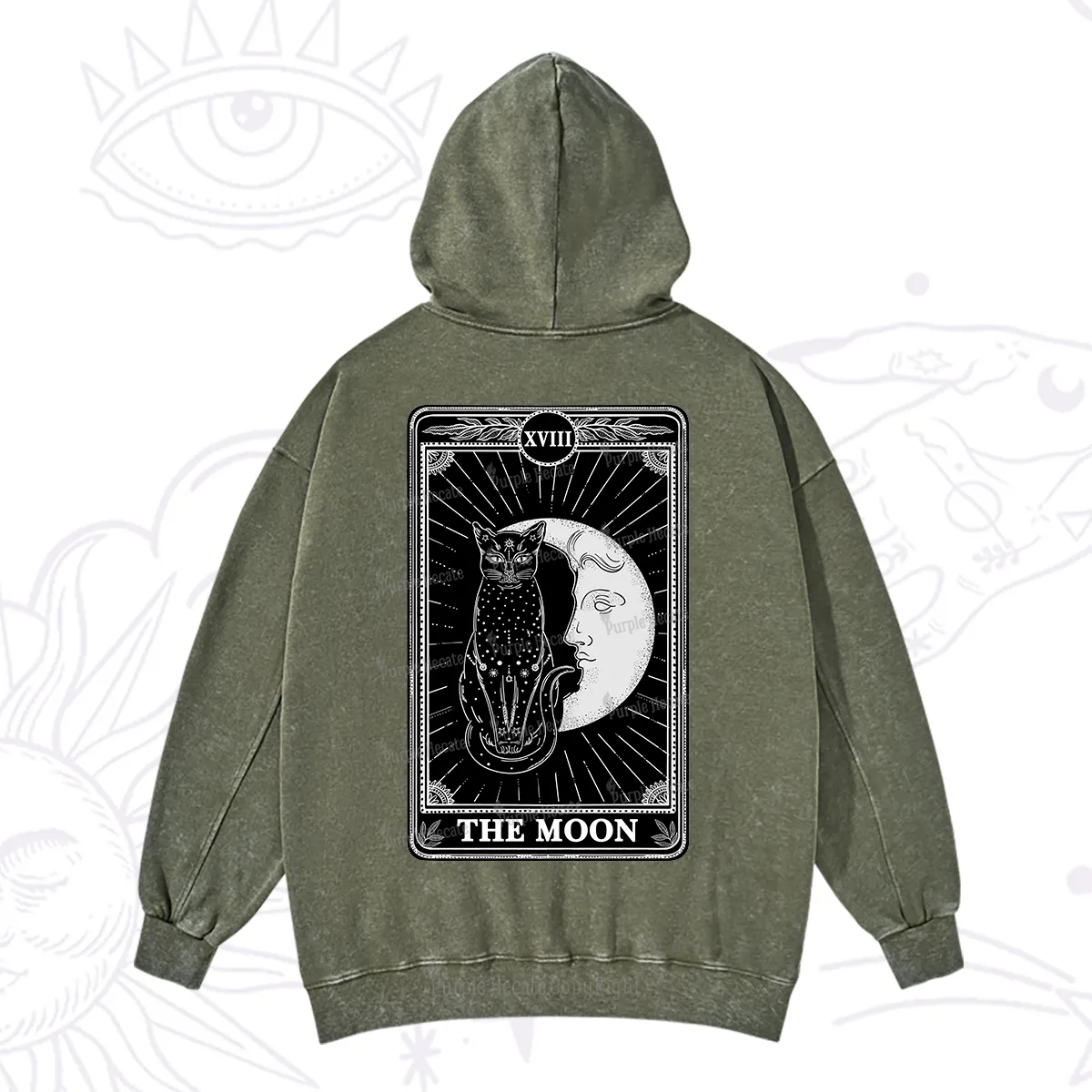 Purplehecate The Moon Tarot Card Washed Hoodie
