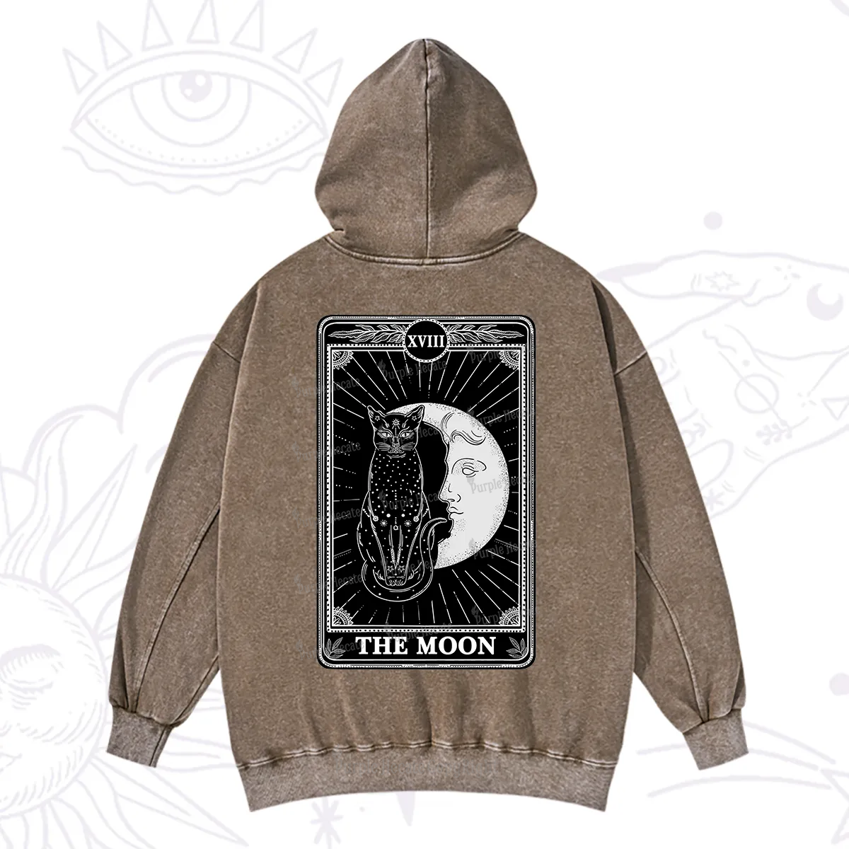 Purplehecate The Moon Tarot Card Washed Hoodie