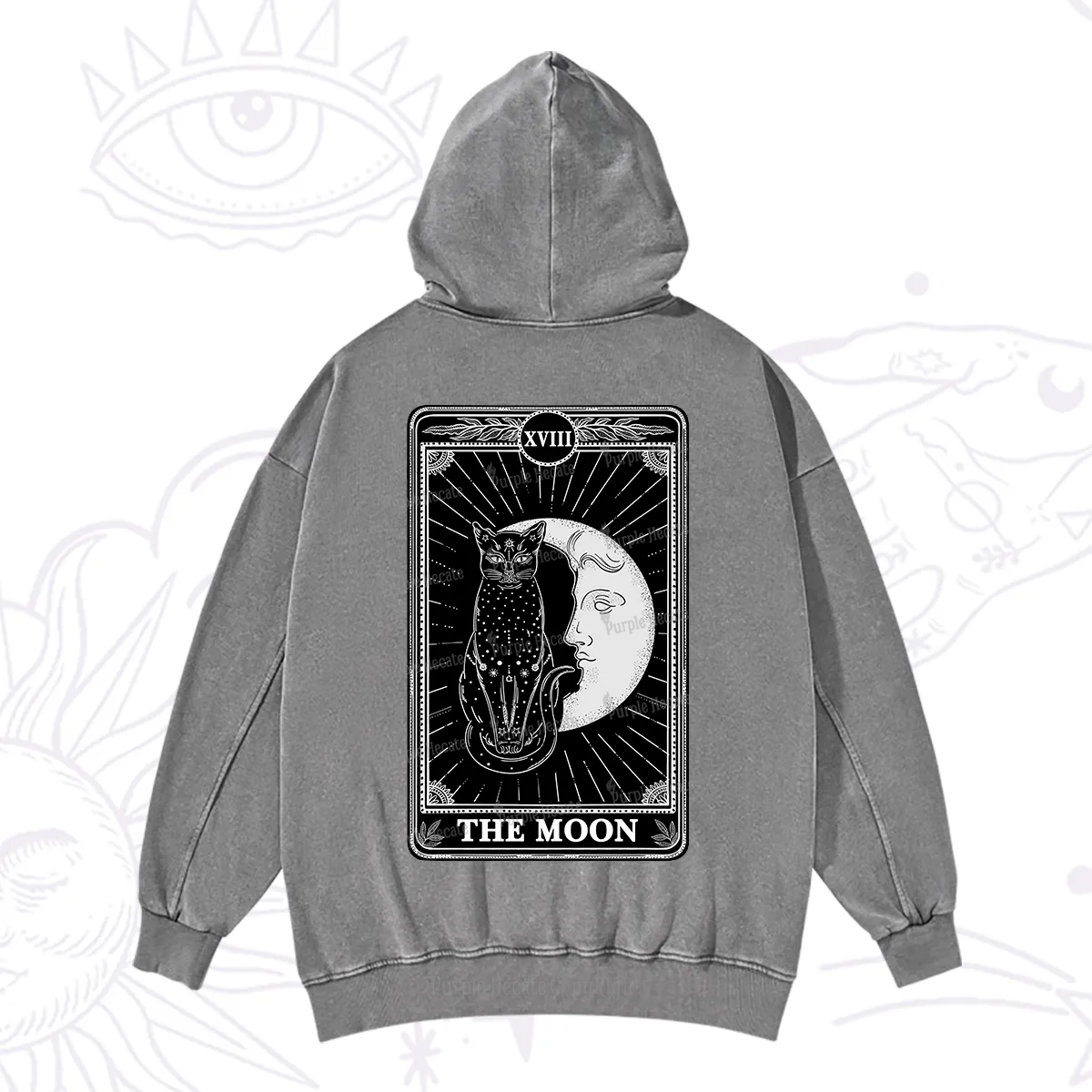 Purplehecate The Moon Tarot Card Washed Hoodie