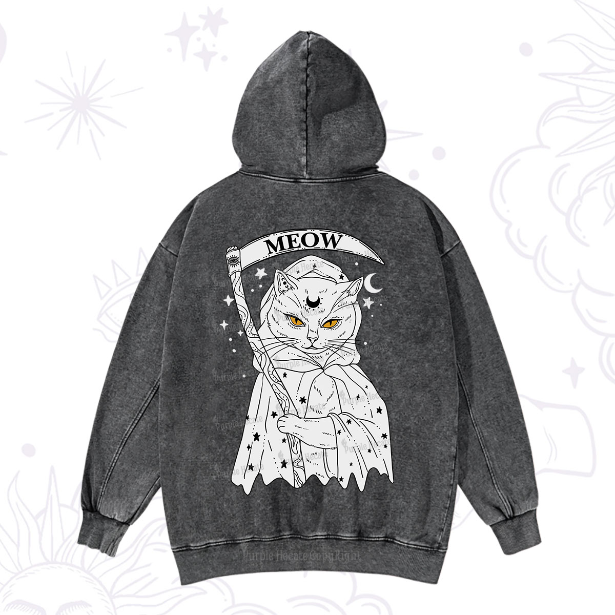 Purplehecate Grim Meow Reaper Washed Hoodie