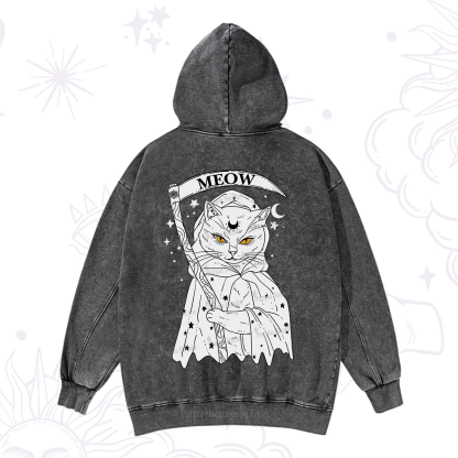 Purplehecate Grim Meow Reaper Washed Hoodie