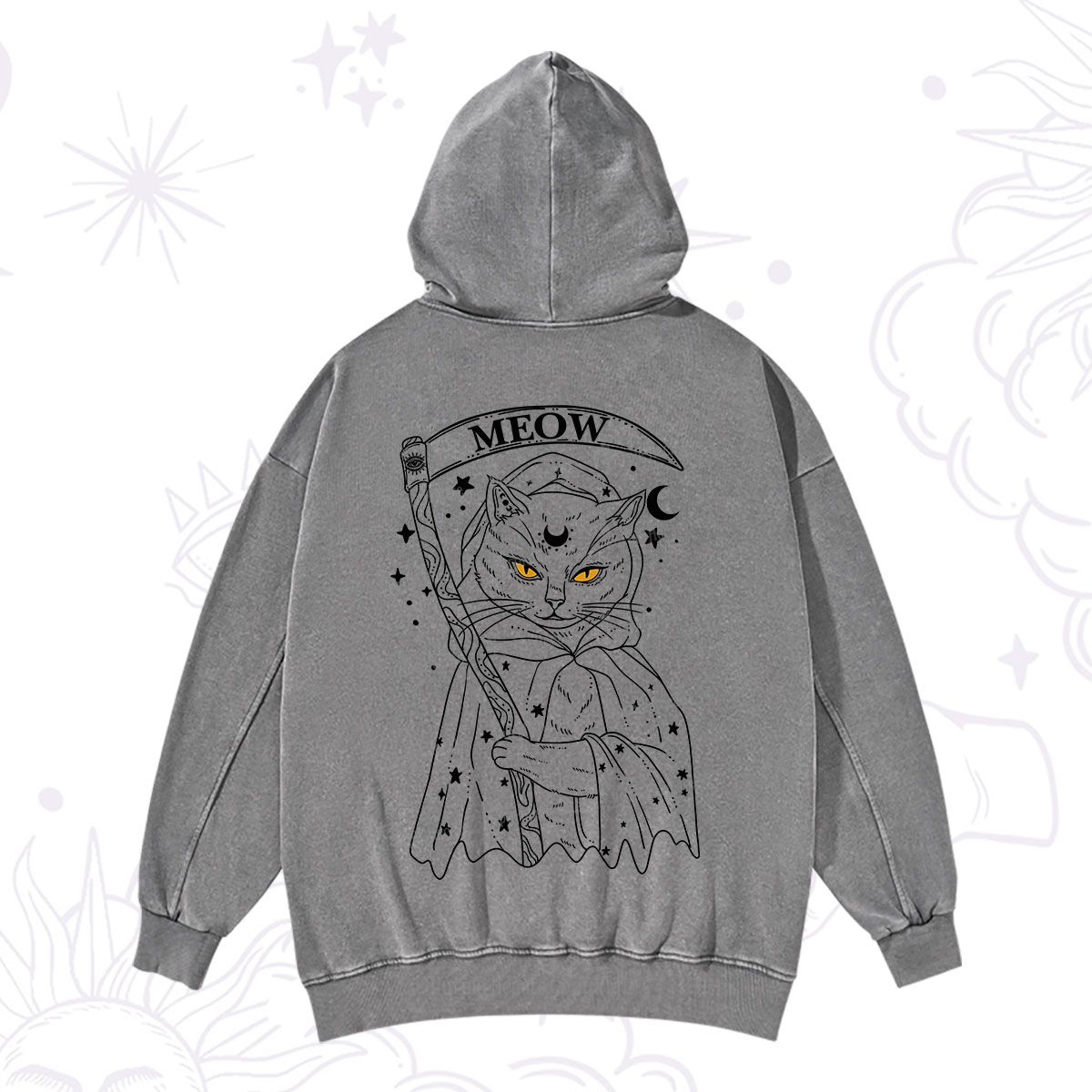 Purplehecate Grim Meow Reaper Washed Hoodie