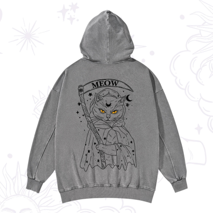 Purplehecate Grim Meow Reaper Washed Hoodie
