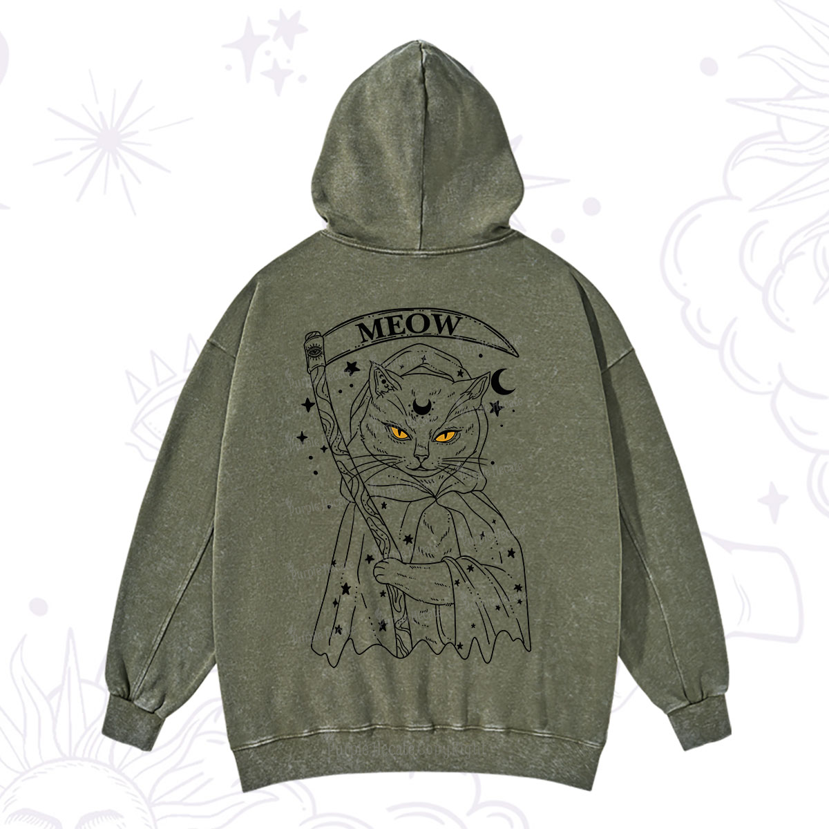 Purplehecate Grim Meow Reaper Washed Hoodie