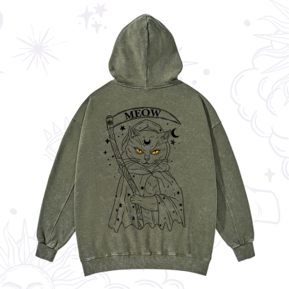 Purplehecate Grim Meow Reaper Washed Hoodie
