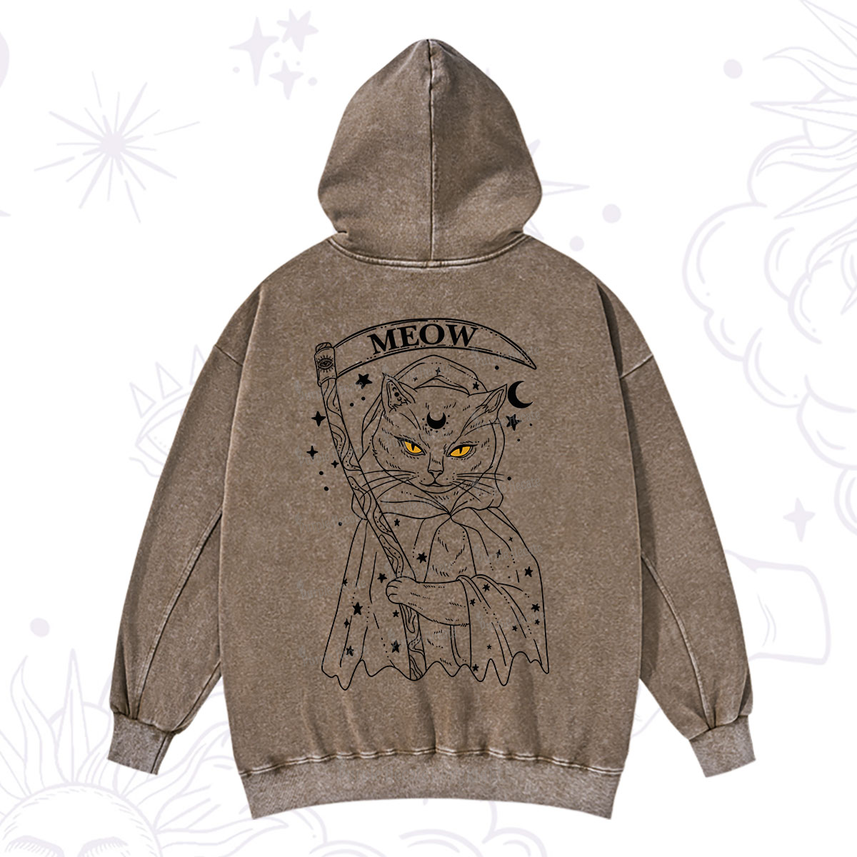 Purplehecate Grim Meow Reaper Washed Hoodie