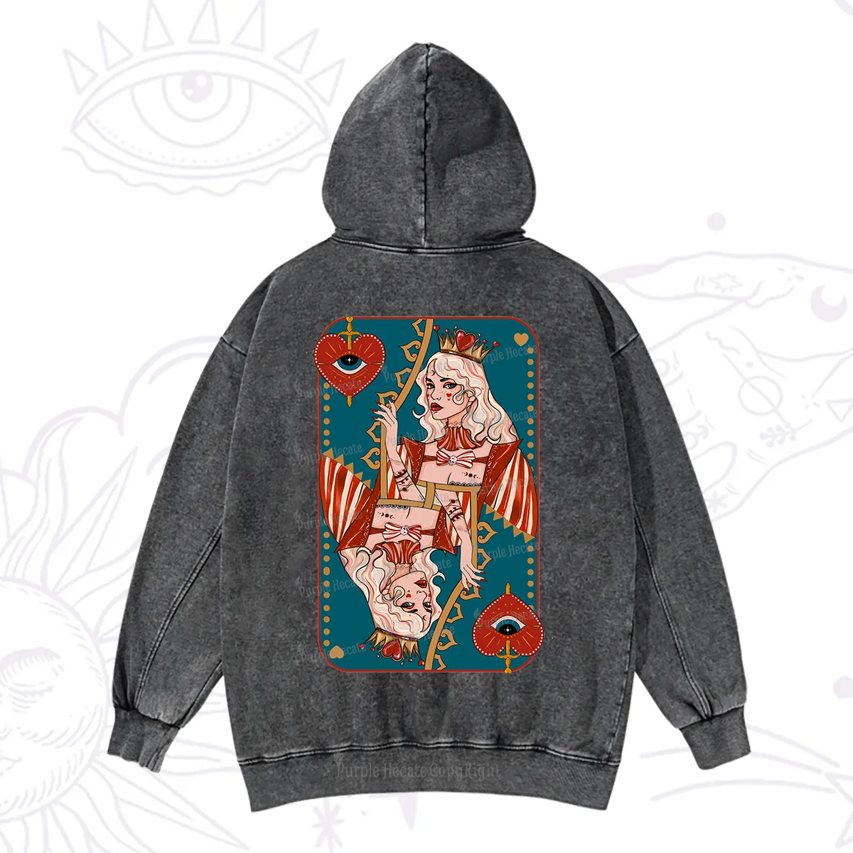 Purplehecate Mystic Queen of Hearts Washed Hoodie