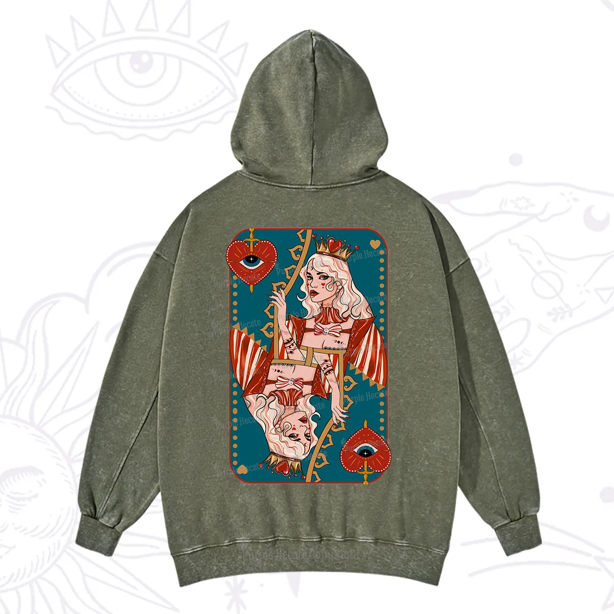 Purplehecate Mystic Queen of Hearts Washed Hoodie
